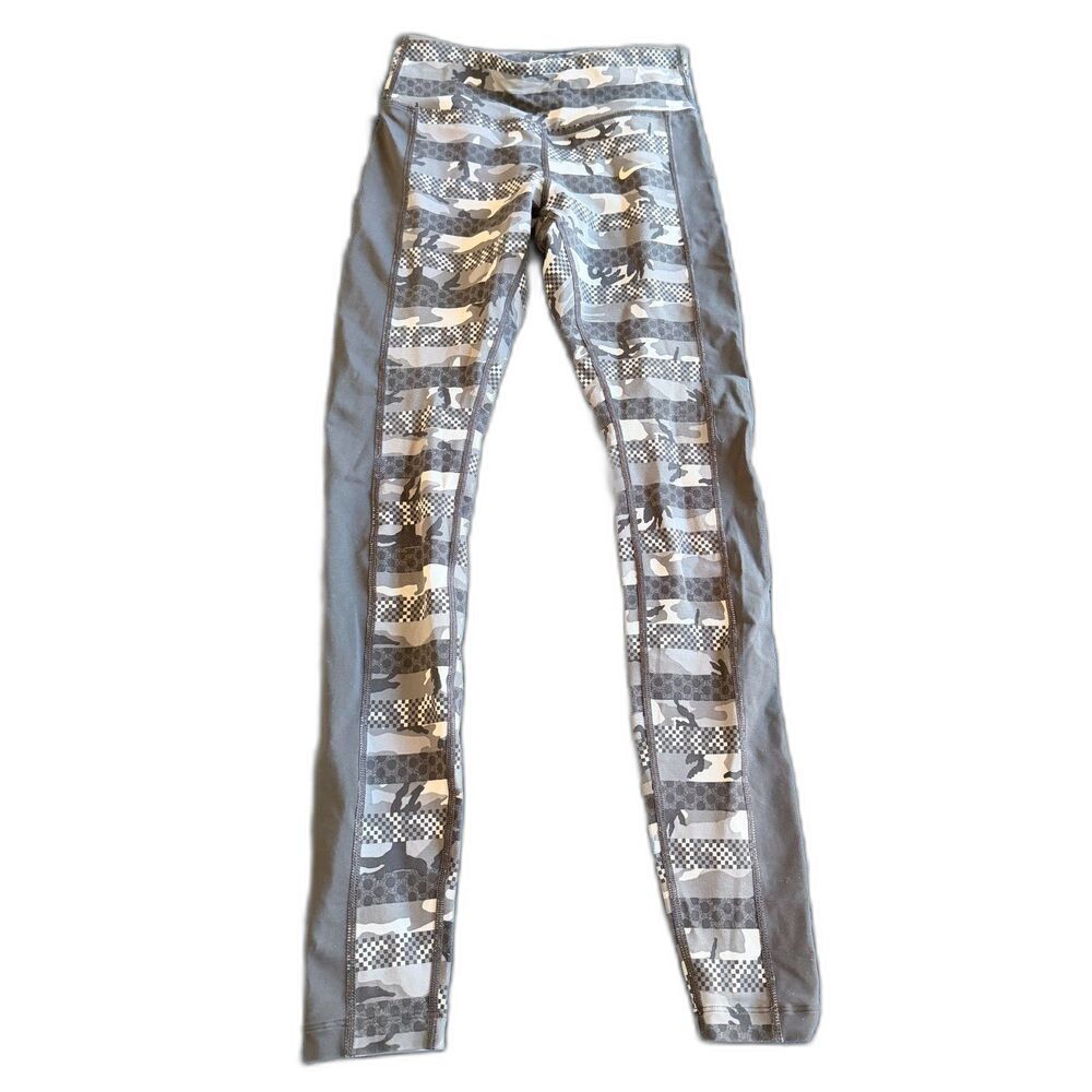 Nike Dri-FIT Camo Athletic Training Leggings Gray Black Size XS Stretch Workout